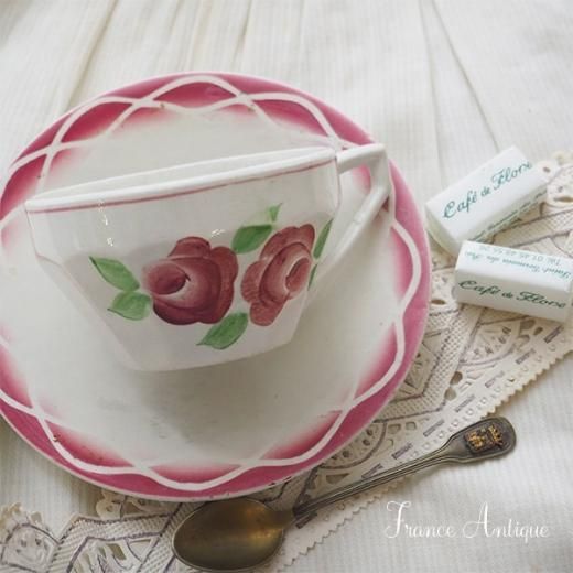 フランス サルグミンヌ窯 アンティーク C＆S ローズ バラ柄 カップ
