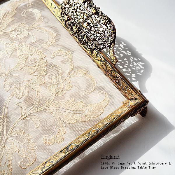 送料無料】イギリスアンティーク プチポワン ドレッシングトレイ バラ