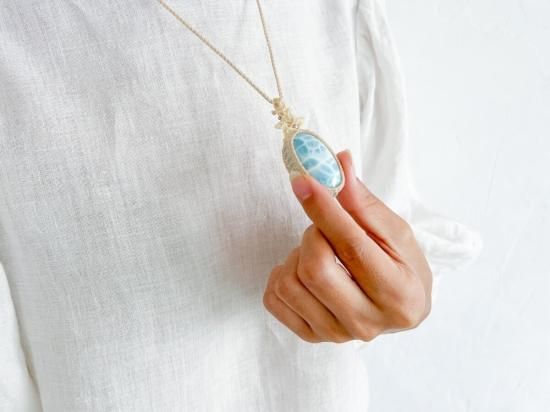 高品質ラリマーマクラメペンダント｜ナチュラル・楕円形 - 旅する