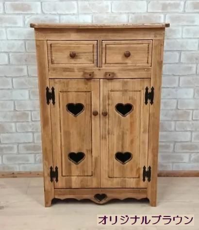 カントリーキャビネット 高さ90 ハートのくりぬき扉＆引き出し2個付き