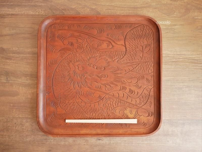 讃岐彫 お盆 讃岐盆 超美品 木製彫刻模様入り 正方形 お盆 トレー5