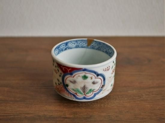 c174 古伊万里 中猪口 5客 染付 矢羽根図 蕎麦猪口 そば猪口