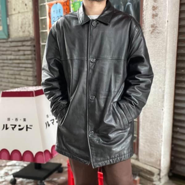 様 DOCKERS レザージャケット シングル 本革 古着 ブラック 黒