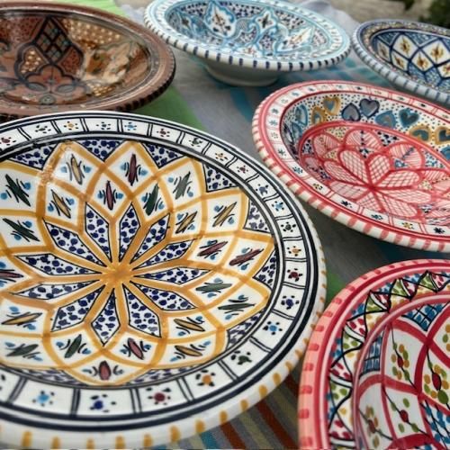 チュニジア雑貨と北アフリカ物産 ブルーの伝統的幾何学文様 マルチ皿
