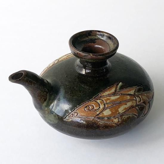 人間国宝金城次郎一門 金城敏徳 作 呉須色付立シーサー（中）1対 人間