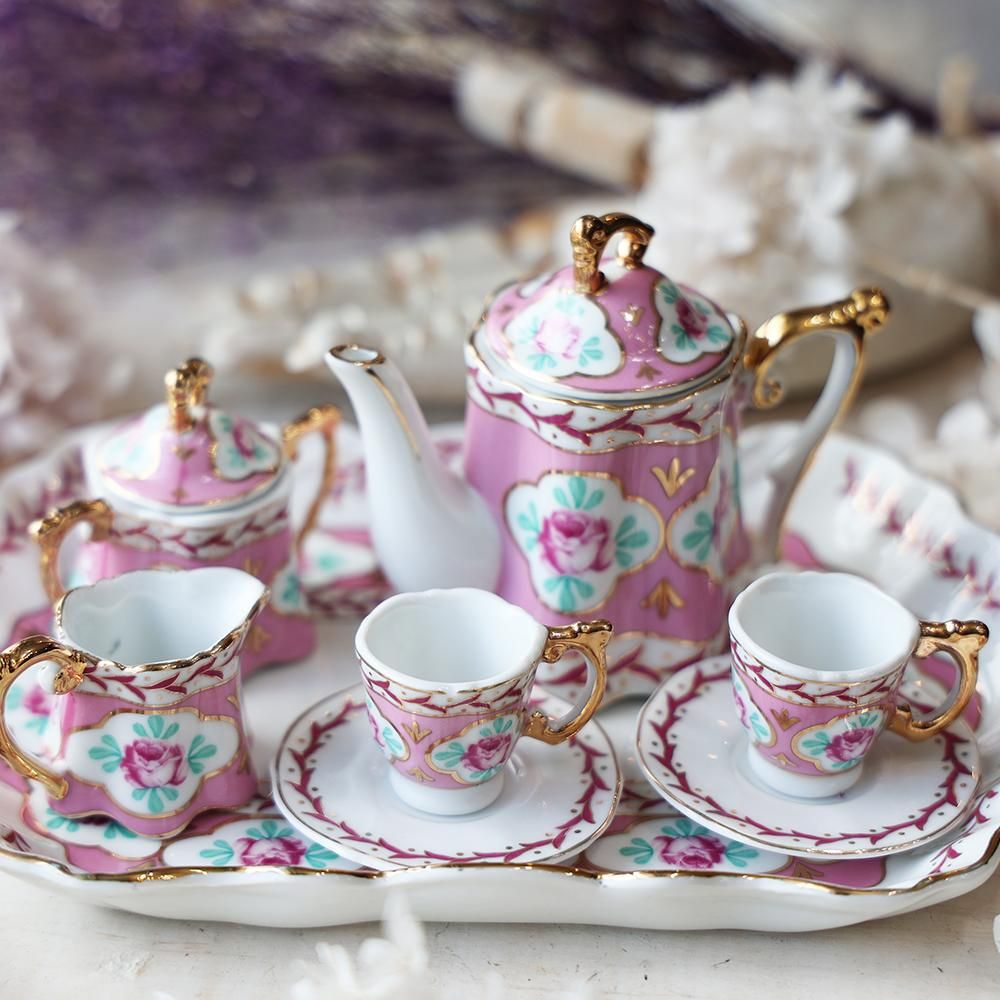 ミニチュアティーセット（大きめ・薔薇柄）- 海福雑貨通販部