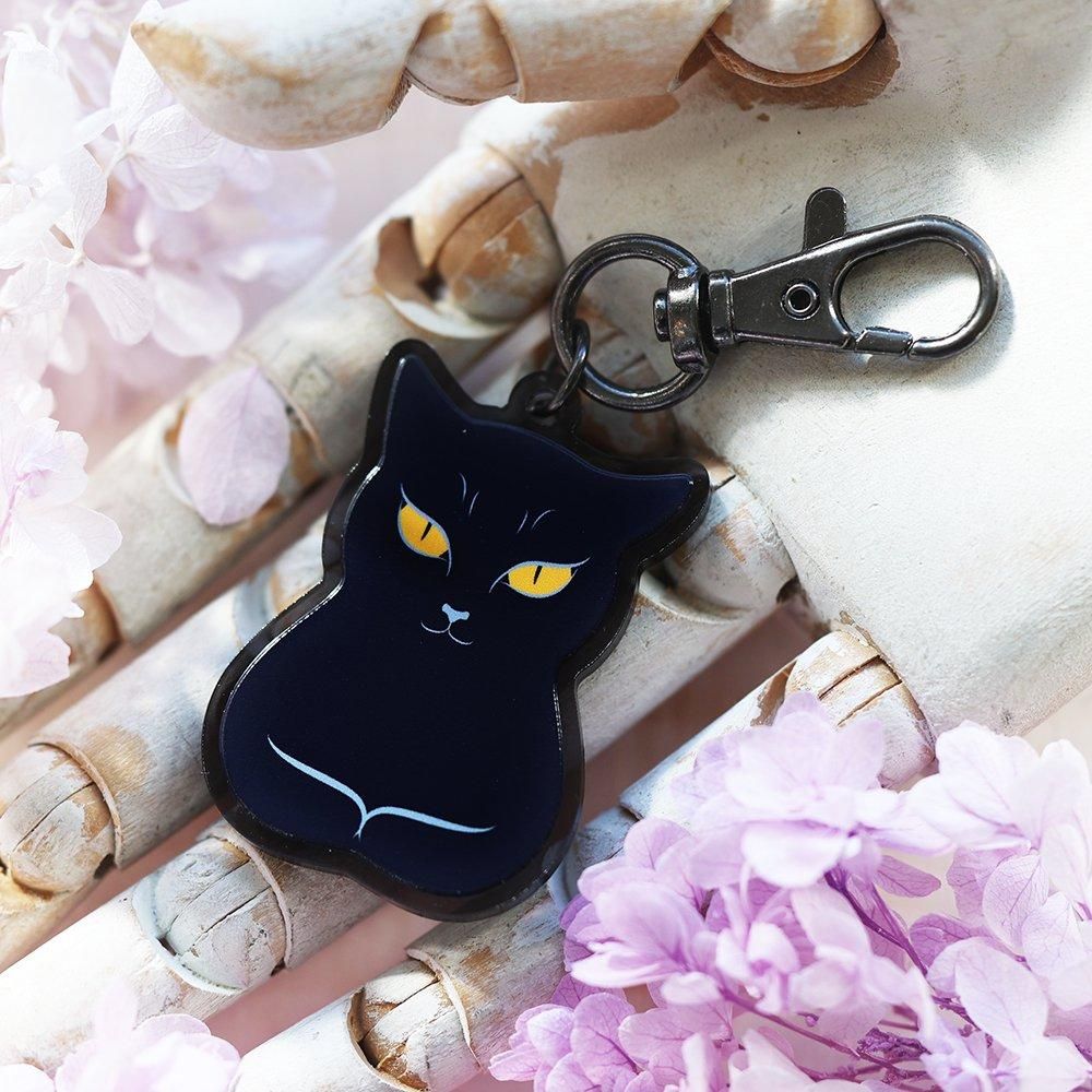 銀鉤舎アクリルキーホルダー「黒猫香箱」- 海福雑貨通販部