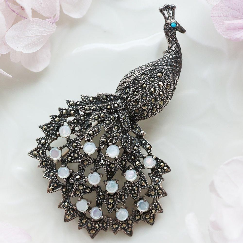 孔雀の銀製ブローチ - 海福雑貨通販部