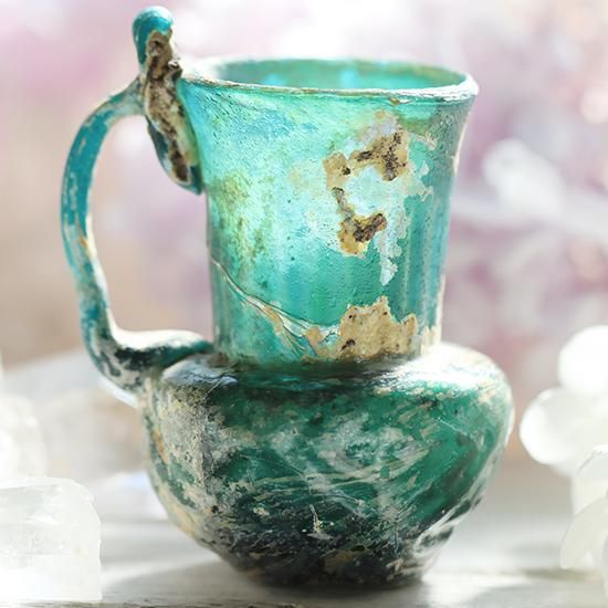 ローマングラス 小型ガラス瓶 透明感 オレンジ斑点