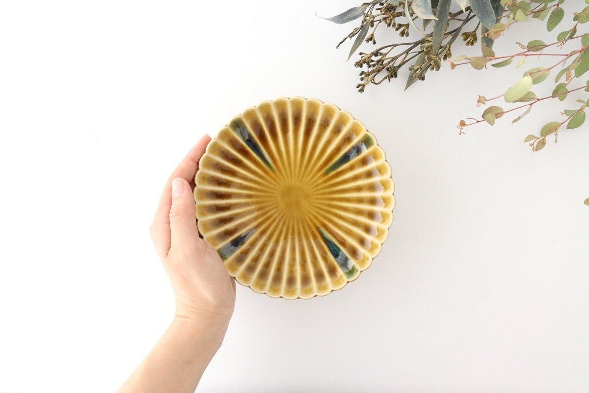 菊型5寸皿｜黄瀬戸織部｜陶器｜瀬戸焼｜和食器通販｜うちる｜和食器の