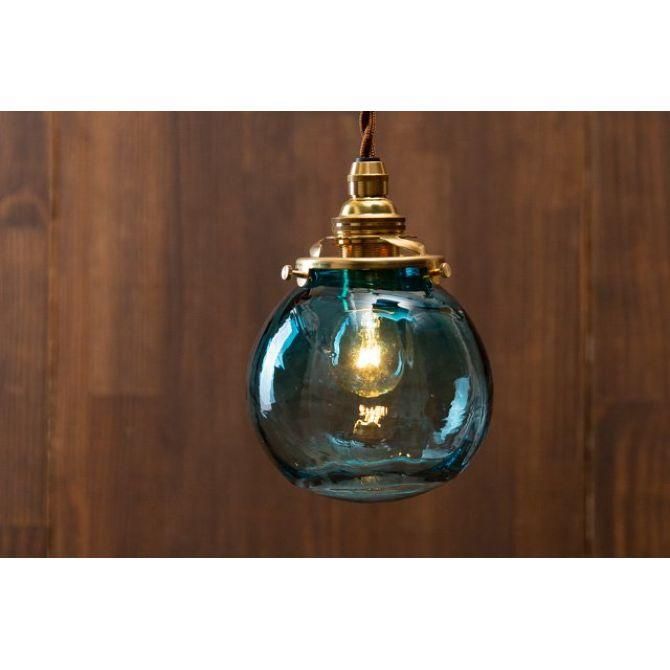 安土草多 吹きガラス ペンダントライト 球 青透き被せ az-l04z1｜FRANK