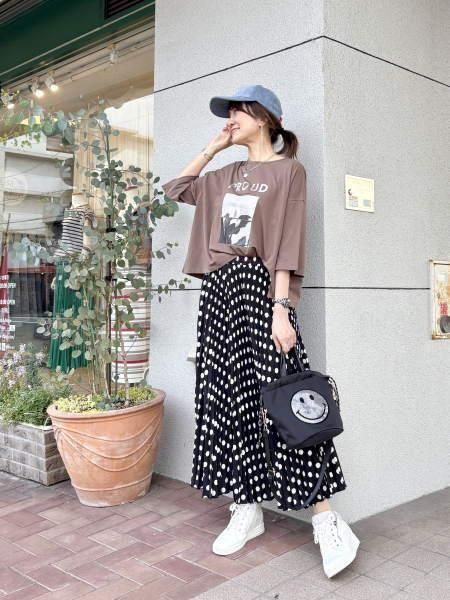 Priority(プライオリティ)新色追加☆プリーツガウチョパンツ・ドット柄