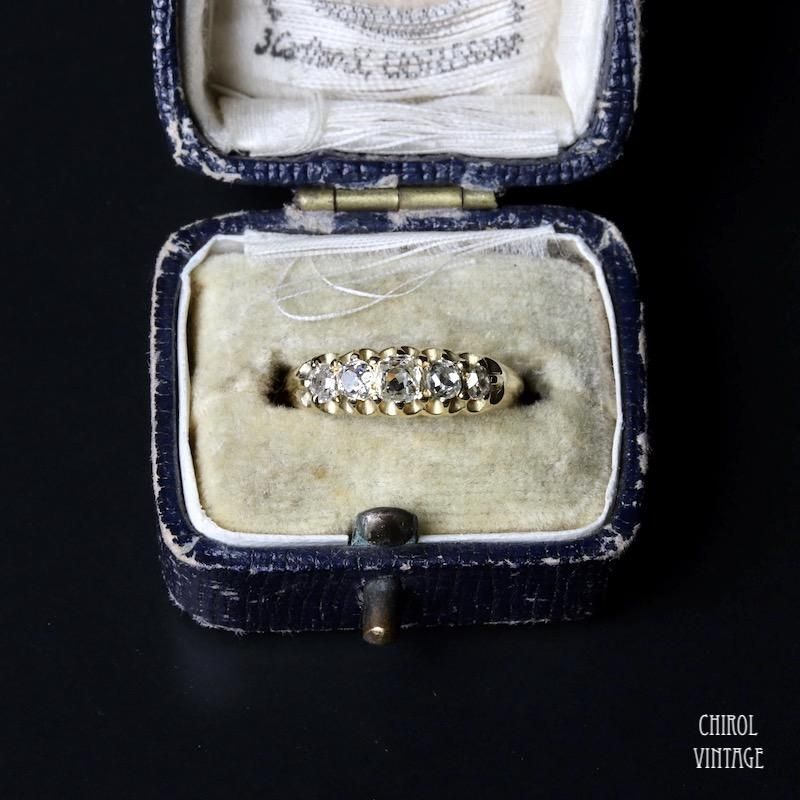 アンティーク 18Kゴールド 5オールドマインカットダイアモンドリング