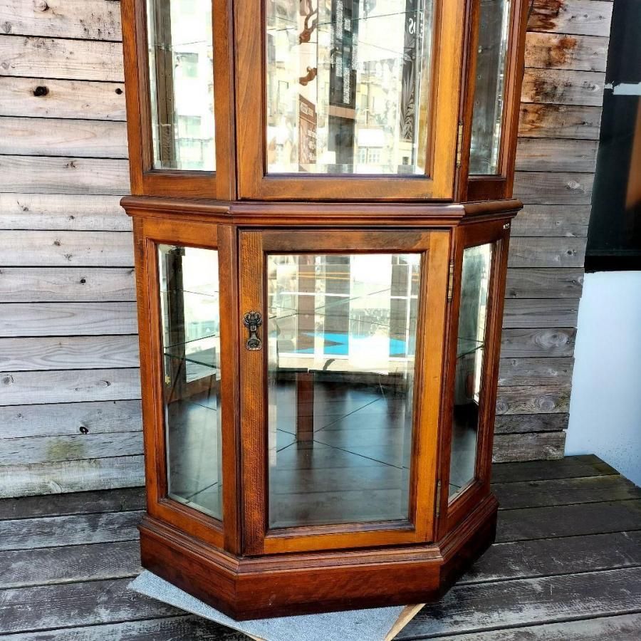 カリモク】コロニアル 飾り棚 コーナーキャビネット キュリオケース