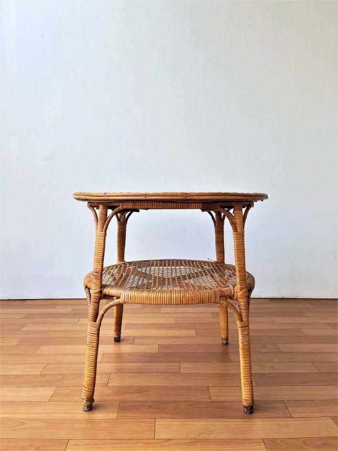 古家具サイドテーブルレトロ木籐ラタン古道具アンティーク
