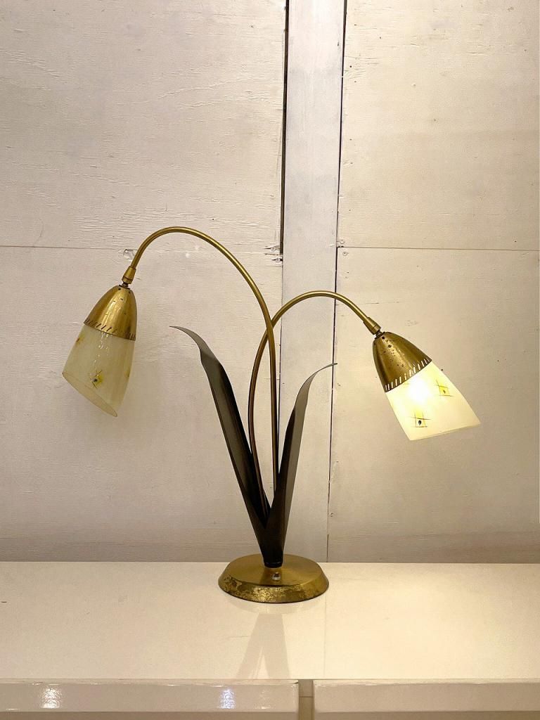 1950's ヴィンテージ 2灯 フラワーモチーフ テーブルランプ