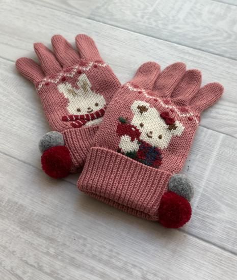 familiar ファミリア まろみピンク リアちゃん ニット帽 手袋 sizeM