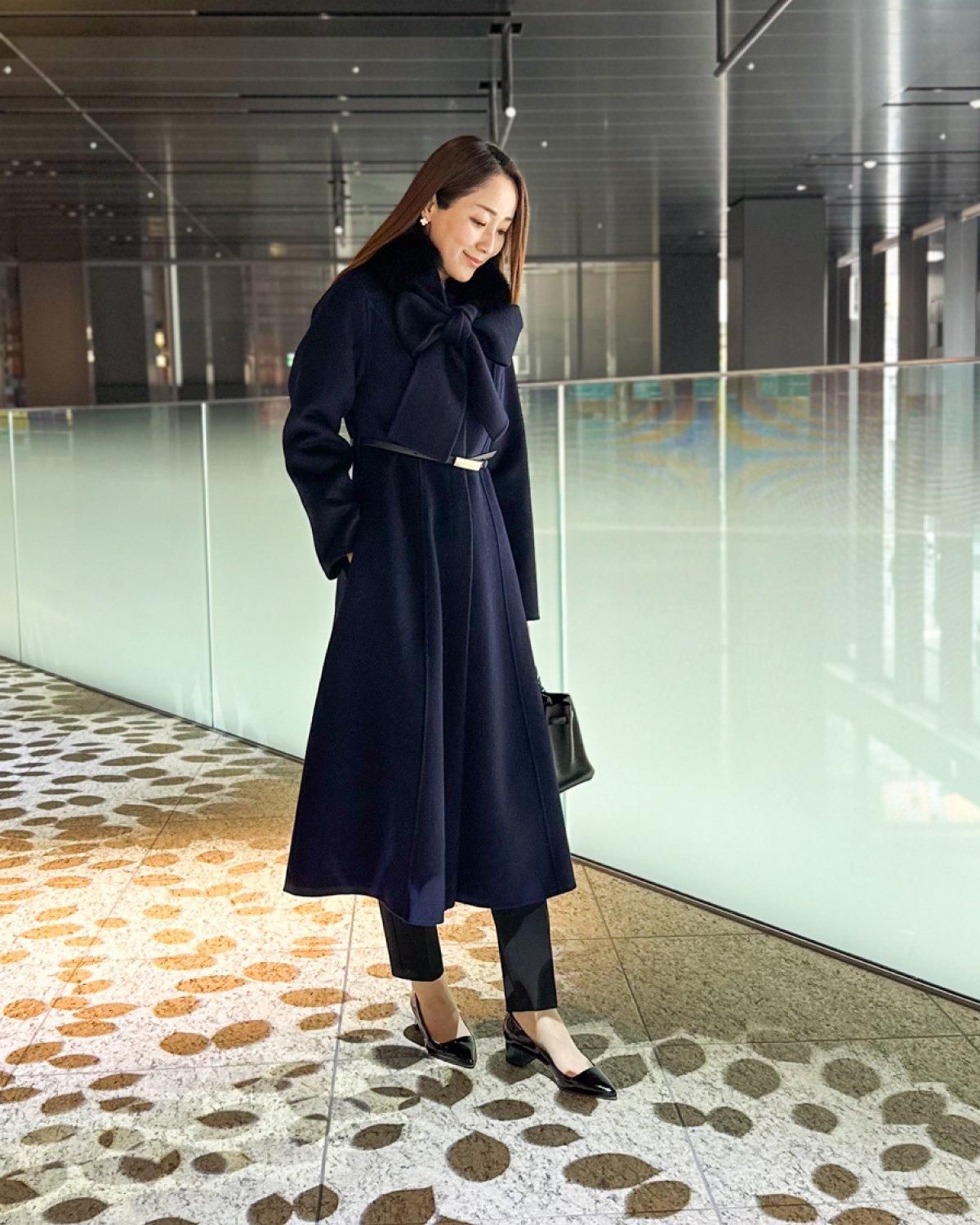 受注商品】ウールダブルフェイスFOXボウタイ付ロングコート