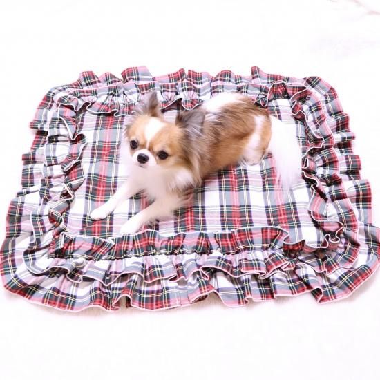 1253.カフェマットL61 くまタータンチェック リバーシブルハンドメイド