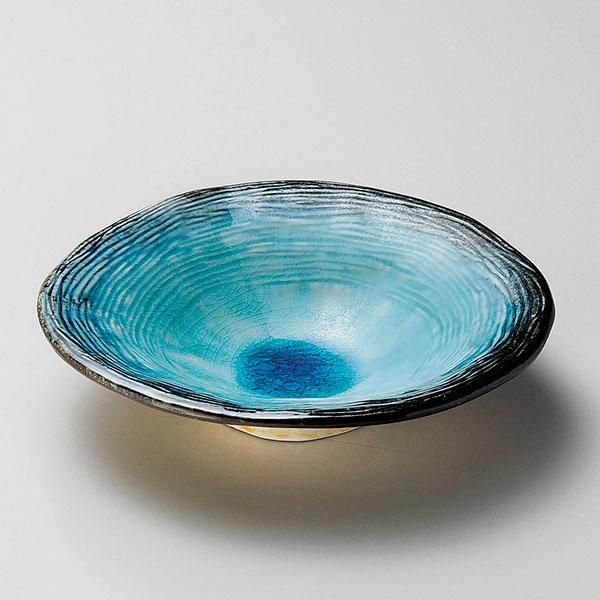 青色ストライプのガラス製器