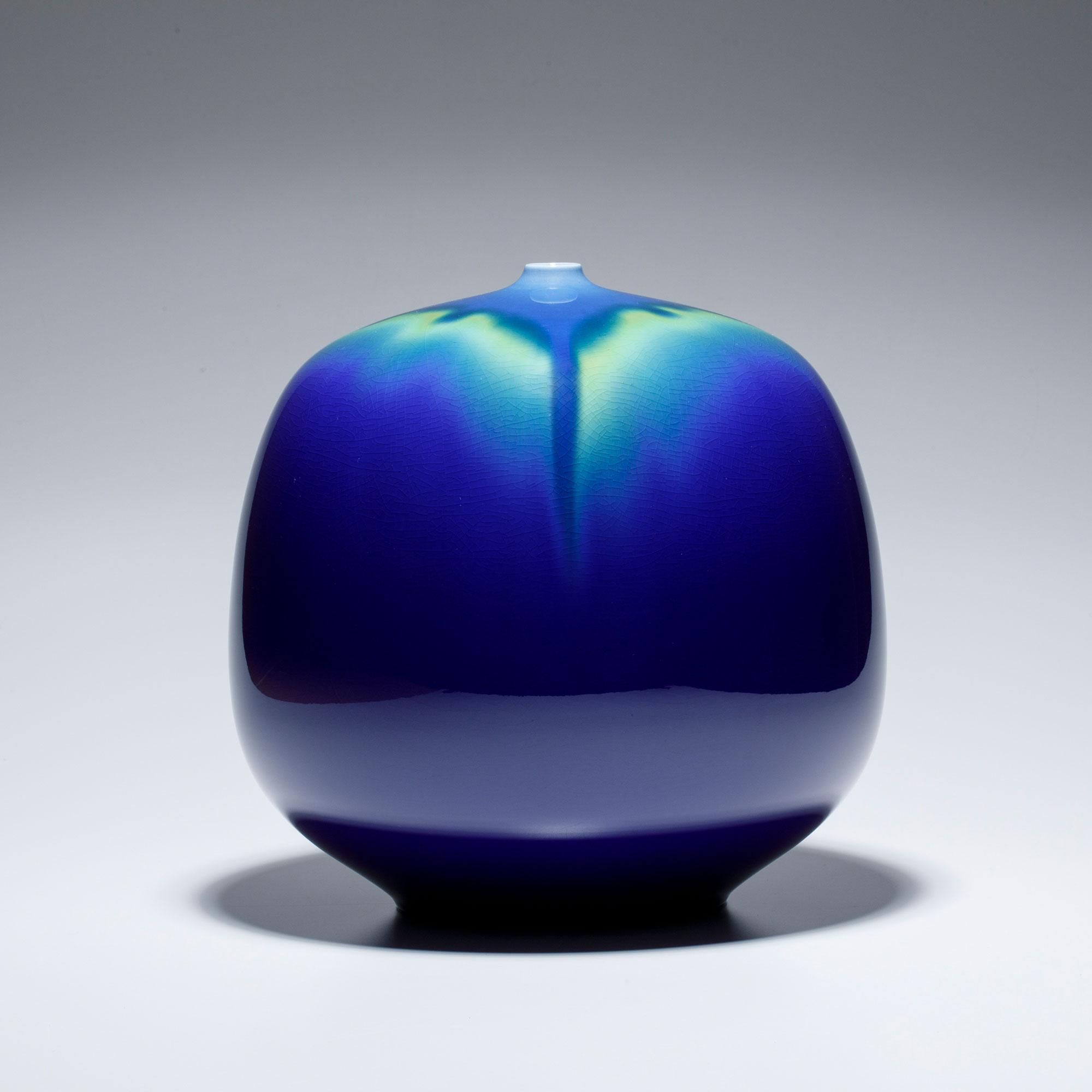 大型】人間国宝 三代 徳田八十吉（正彦銘）碧明釉 小紋壺 管理