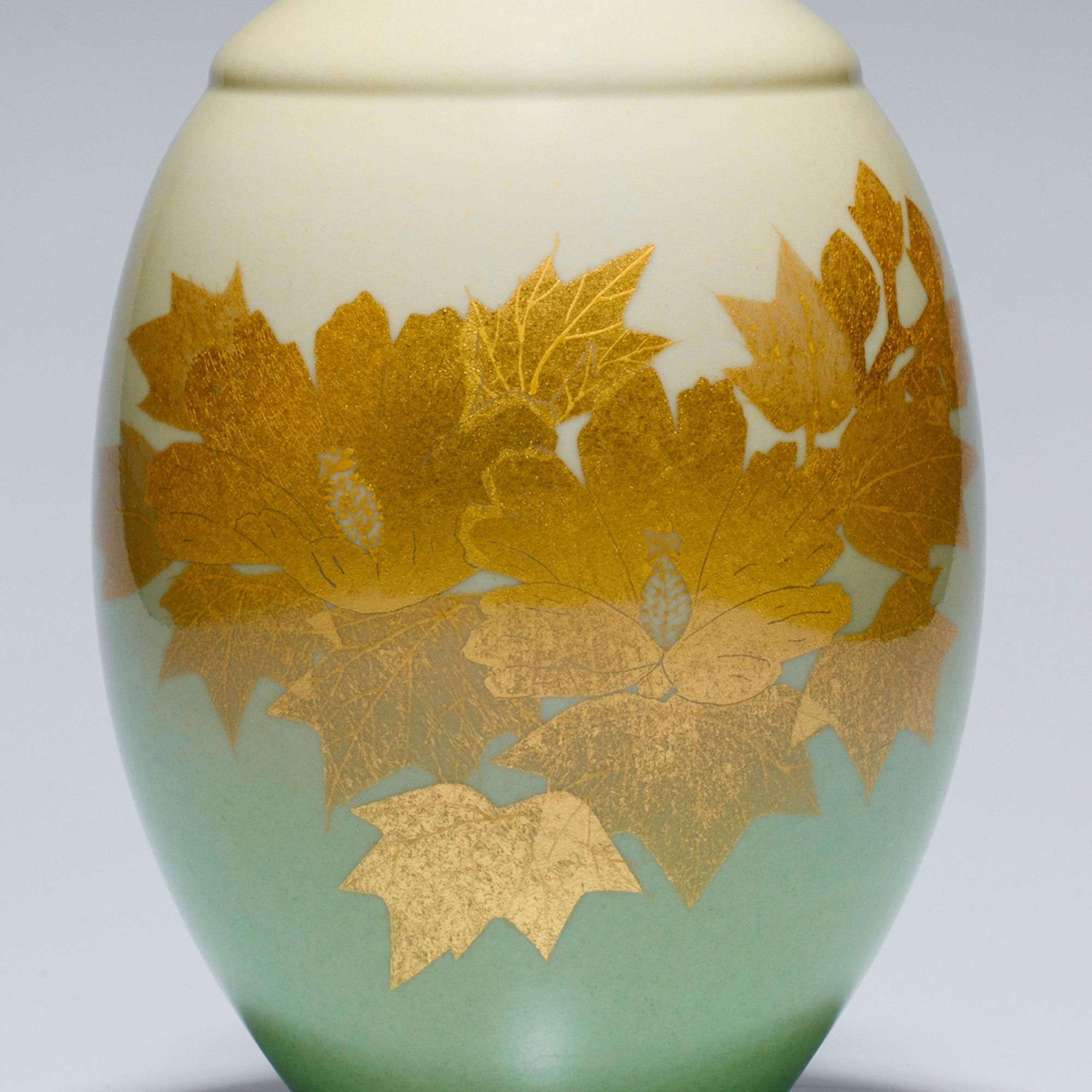 最上品 人間国宝 吉田美統 作 釉裏金彩 芙蓉文 花瓶 共桐箱