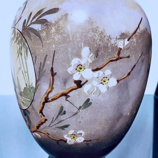 オールドニッポン ポット 花鳥図 白釉盛上 花摘み・フラワーハンドル