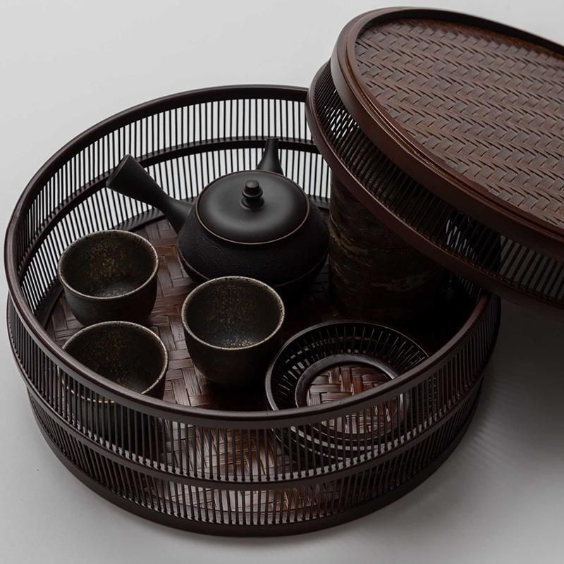 駿河竹千筋細工 然林房 八角茶櫃(ちゃひつ)網代編み 茶道具