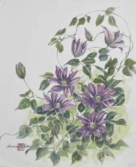 クレマチス(アオ) - 瀧早苗アートギャラリー | 花の水彩画・油彩画販売