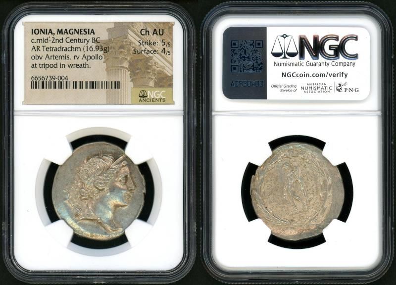 古代イオニア・マグネシア テトラドラクマ銀貨 NGC ChAU 5/5 4/5