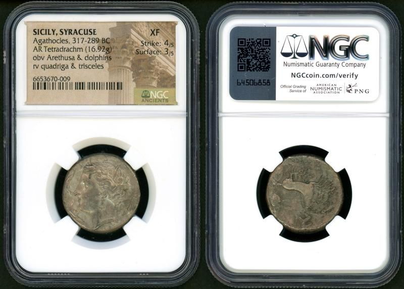 古代ギリシャ シチリア・シラクサ テトラドラクマ アガトクレース NGC