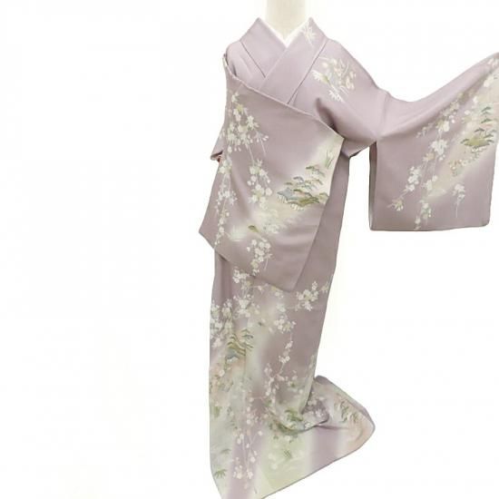 訪問着 茶屋辻模様と草花図 友禅柄染め 本加工 お茶席着物 フォーマル