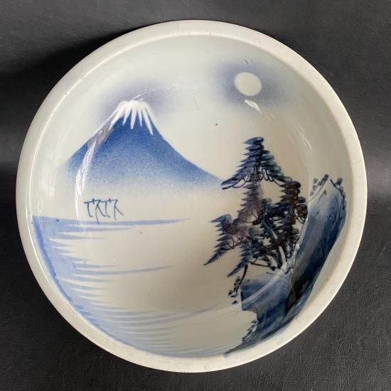 古伊万里 染付 富士山 変形小皿 型紙摺 江戸時代 骨董 アンティーク 古