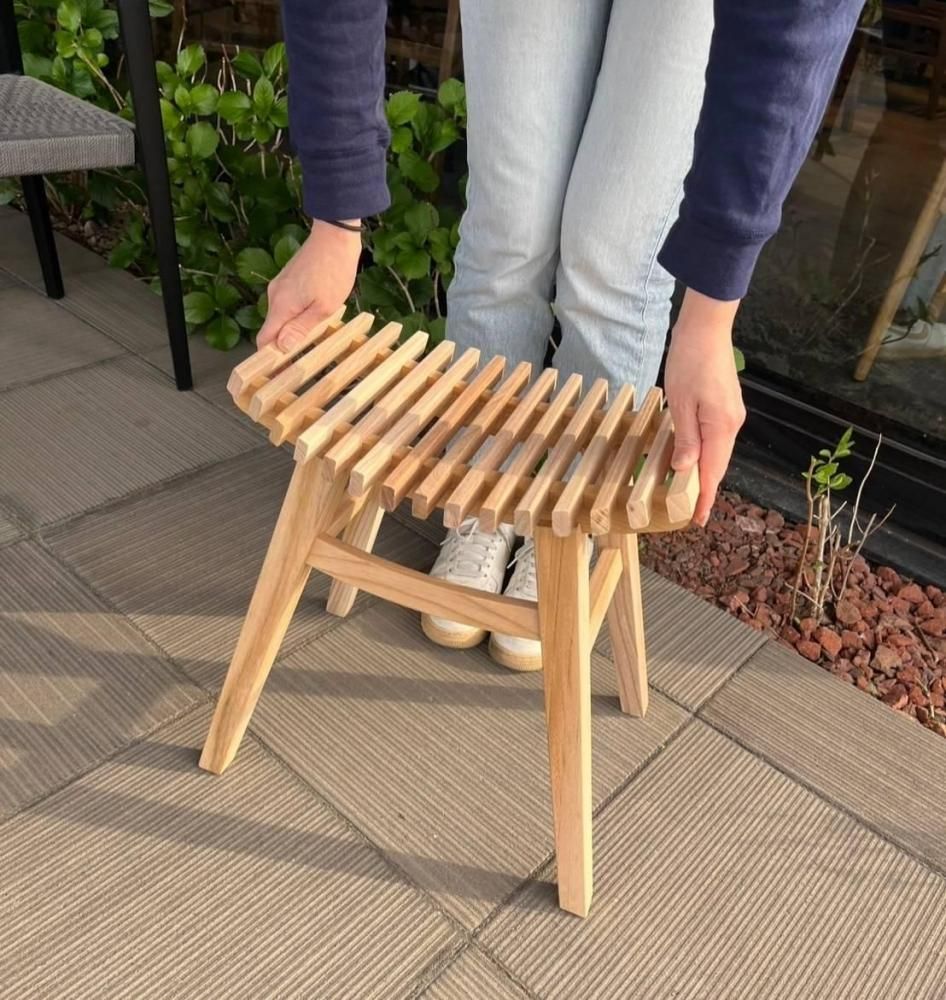 送料無料】木製スツール4 stool すのこカーブ曲線無垢高級ケヤキ材