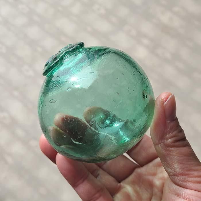 琥珀色 ガラス浮き玉 特大サイズ直径約40cm ヘソ無し レアカラー 琥珀