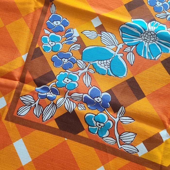 東欧テーブルクロス・オレンジ・花柄・布・ドイツ・蚤の市・古道具