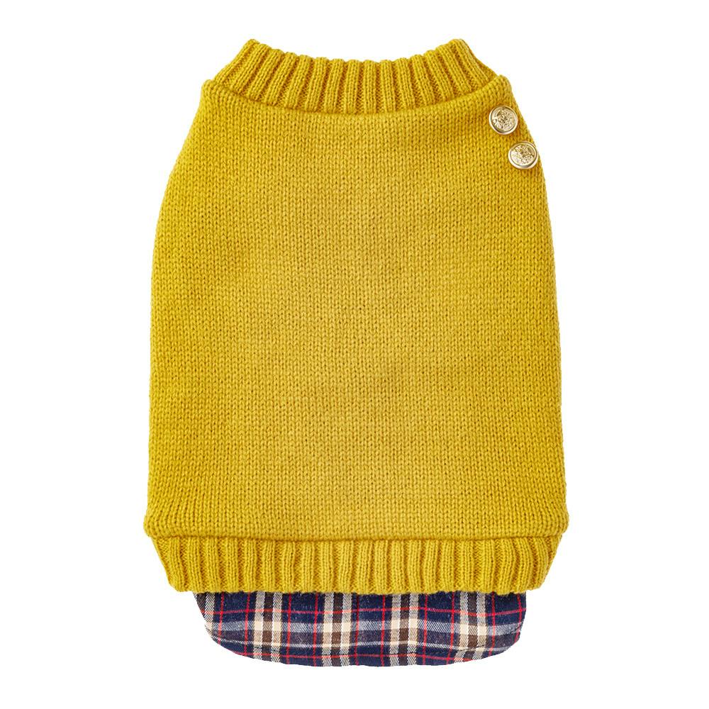送料無料】重ね着風ニット イエロー MDサイズ ペット服(犬の服)(販売