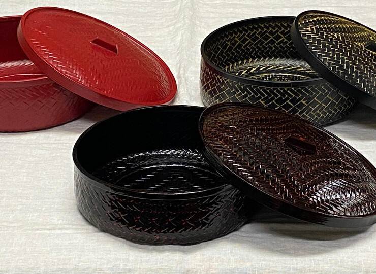 塗師 岡田表寬 作 菱形 喰籠 共箱 菓子器 蓋物 漆芸 塗師 岡田表寬 作