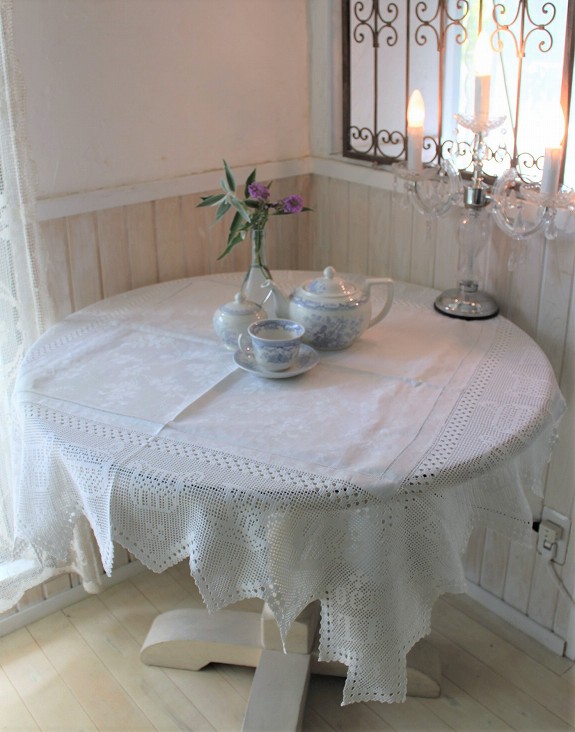 アンティーク仏/独 イエスの聖心 レッドワーク クロシェ編レース