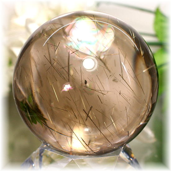 40mm ゴールドルチルクォーツ 丸玉 スフィア 金針水晶 40mm ゴールド