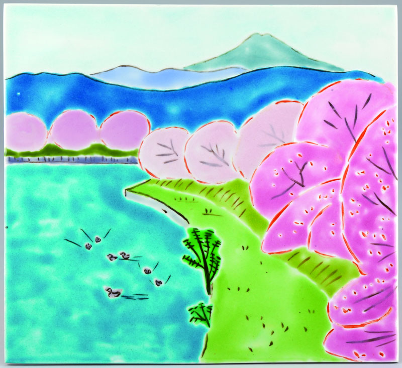 九谷焼 吸坂窯 海部公子 色絵雪景色之角皿 九谷吸坂窯