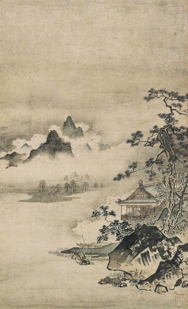 山水画 放浪生涯一美舟】掛軸 水墨画 絵 禅 日本美術 インテリア