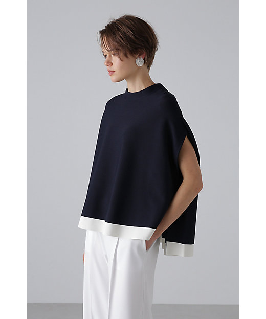 アドーア ドライストレッチ スリット入り ニットワイドパンツ ブルー