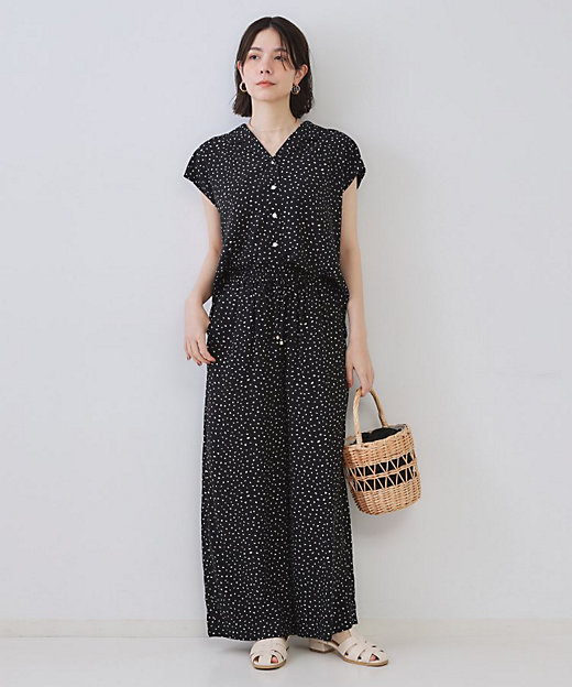 幾何柄プリントイージーワイドパンツ／セットアップ対応【洗える