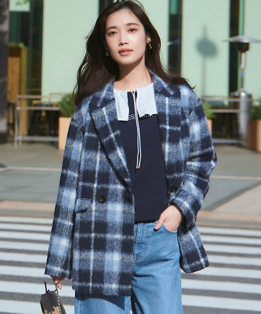 一部店舗限定】アルパカシャギーチェック コート