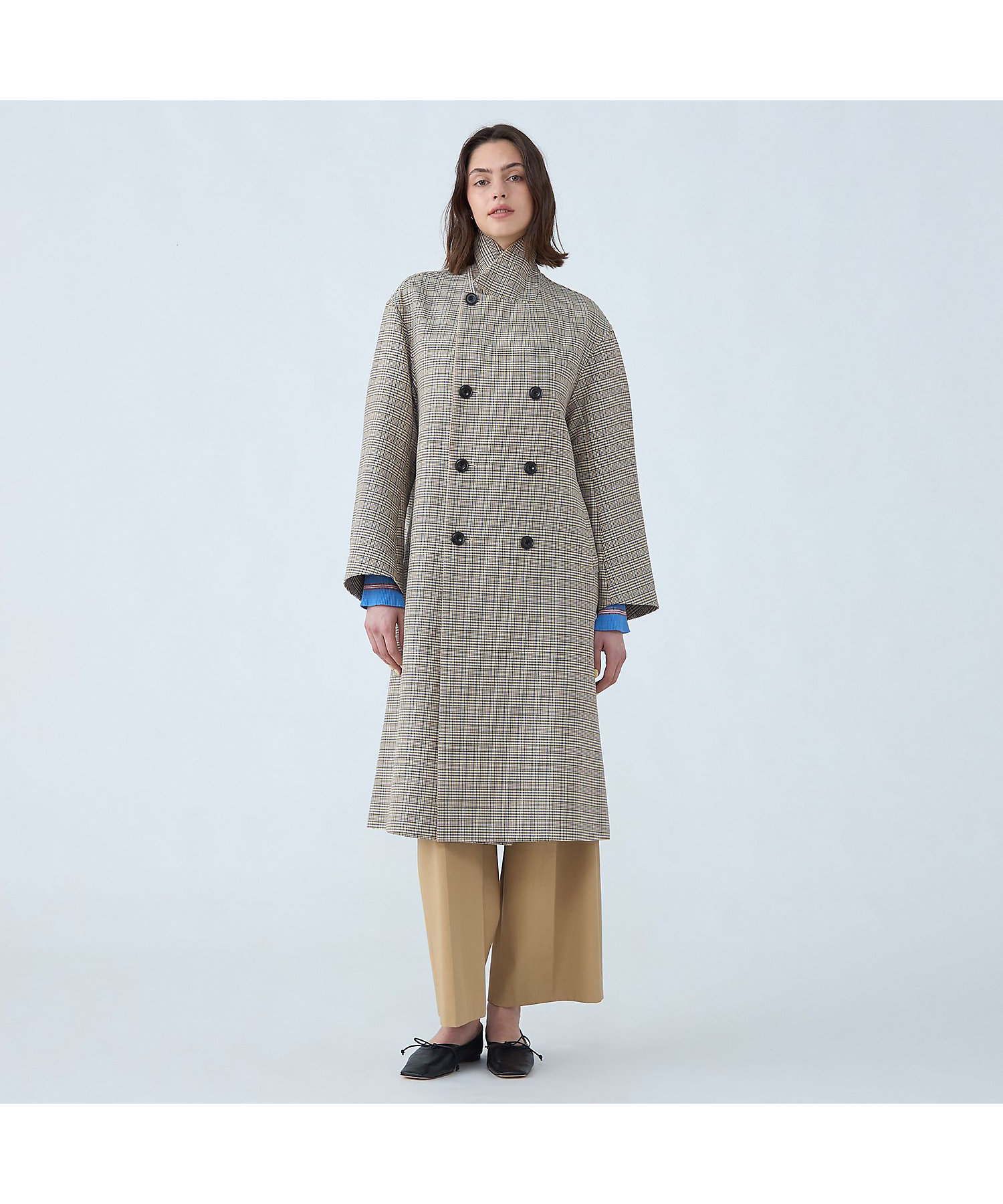 コットンリバーチェック ダブルブレストコート | maison TOMORROWLAND