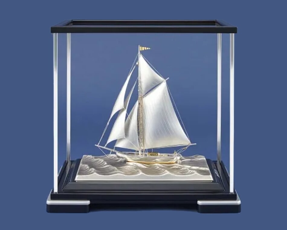 銀製品／置き物／船 関工芸 銀製 ヨット 帆船 置物 関武比古