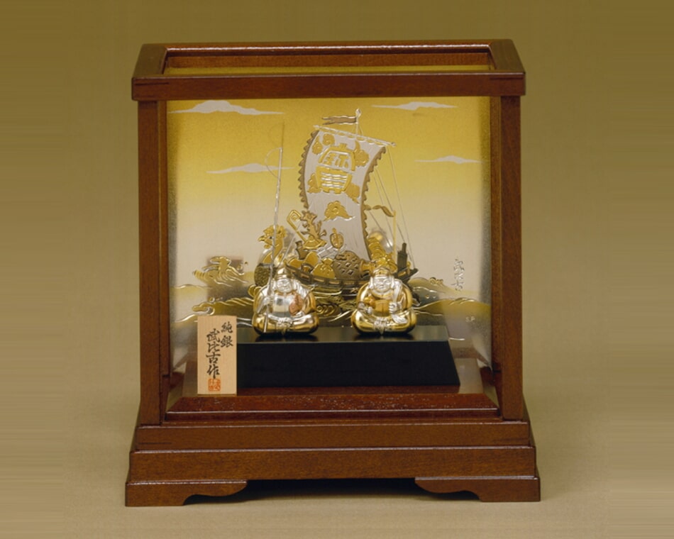 純銀製 恵比寿 大黒天 置物 ケース付 縁起物 純銀製 恵比寿 大黒天