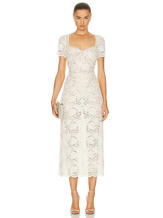self-portrait Cord Lace Midi Dress in Cream | FWRD