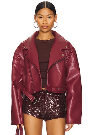 VEDA Max Classic Bubble Leather Jacket in Bordeaux | REVOLVE